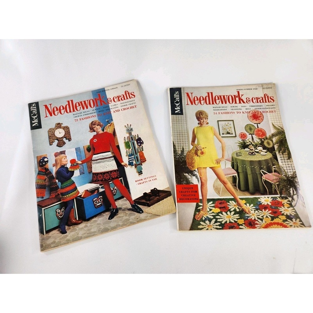 Lot 2 Vintage 1968 1969 MCCALLS Needlework & Crafts Sweater Knitting Crochet How